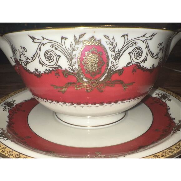 Meito MANDARIN Gravy Boat & Attached Underplate Red Gold Excellent Pristine! - Picture 8 of 8